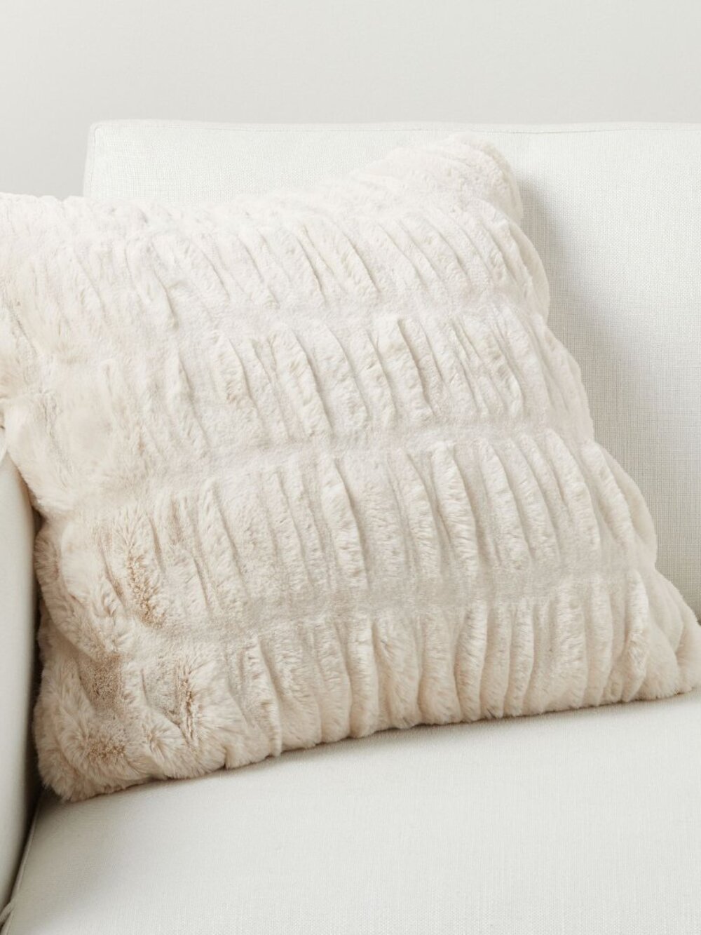 POTTERY BARN | Faux Fur Ruched Pillow Cover - Ivory - Euro - 26" - Set of 2
